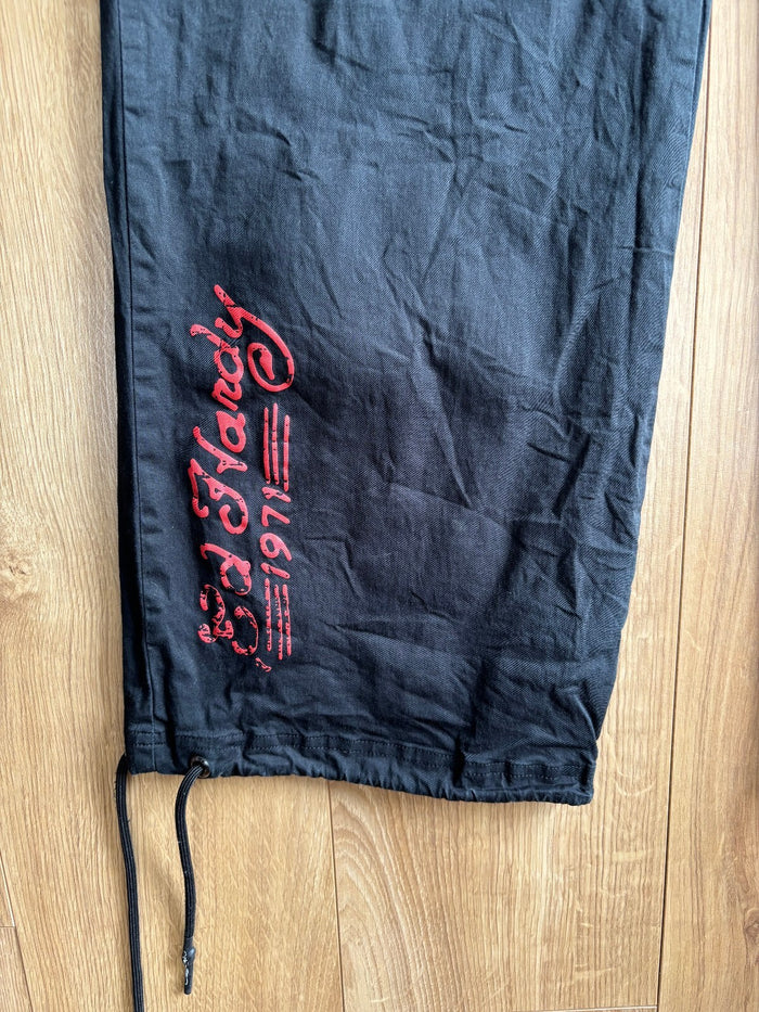 Ed Hardy x Urban Outfitters Dragon Cargo Pants Black Baggy Parachute Y2K Size L