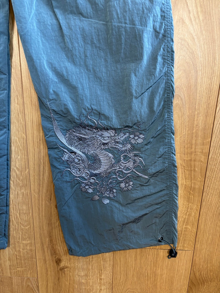 Ed Hardy x Urban Outfitters Dragon Cargo Trousers Grey Nylon Baggy Wide Leg M