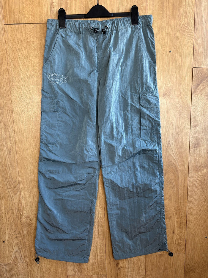 Ed Hardy x Urban Outfitters Dragon Cargo Trousers Grey Nylon Baggy Wide Leg M