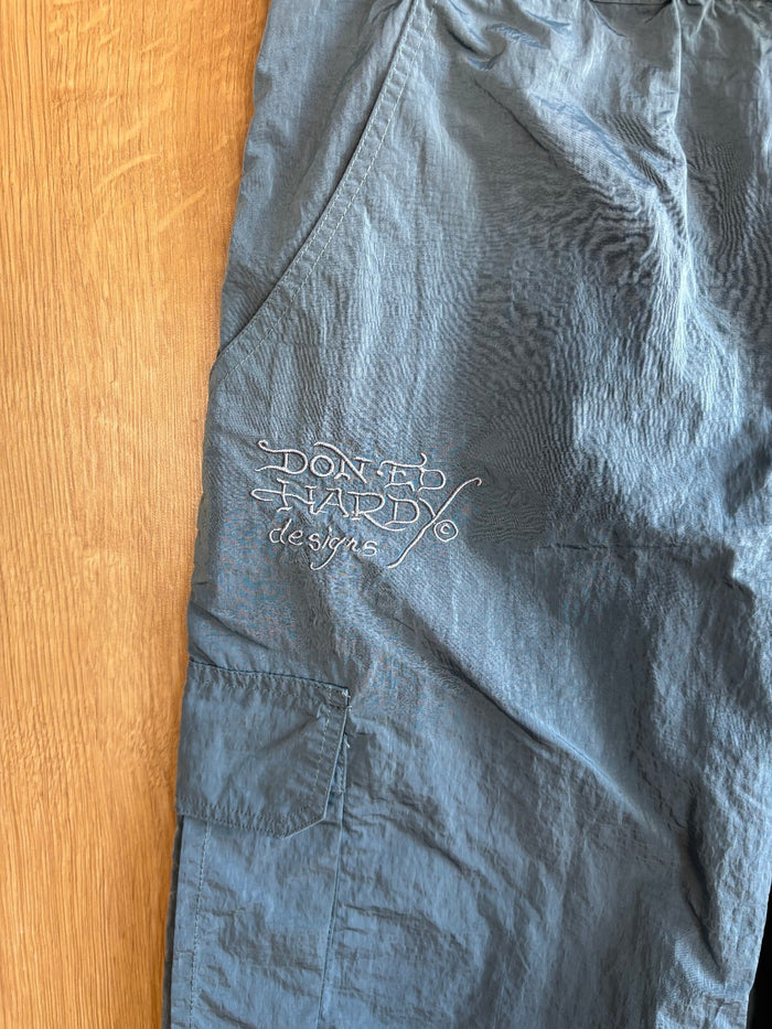 Ed Hardy x Urban Outfitters Dragon Cargo Trousers Grey Nylon Baggy Wide Leg M