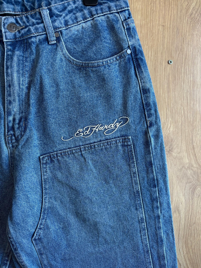 Ed Hardy x Urban Outfitters Dragon Embroidered Baggy Jeans 32W 30L