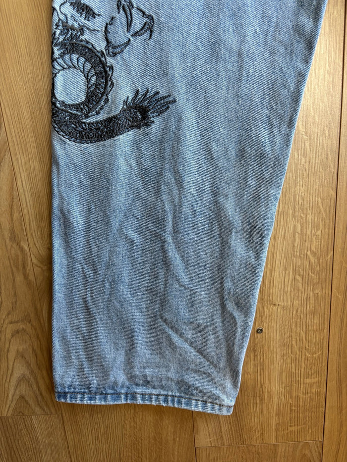 Ed Hardy x Urban Outfitters Dragon Embroidered Jeans Light Wash Baggy Y2K