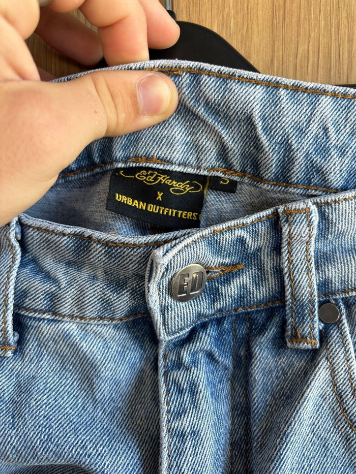Ed Hardy x Urban Outfitters Dragon Embroidered Jeans Light Wash Baggy Y2K