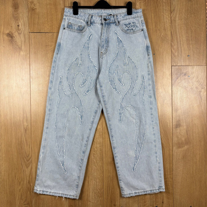 Ed Hardy x Urban Outfitters Flame Wide Leg Jeans W30 L30 Light Wash Denim