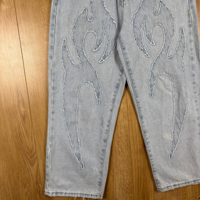 Ed Hardy x Urban Outfitters Flame Wide Leg Jeans W30 L30 Light Wash Denim