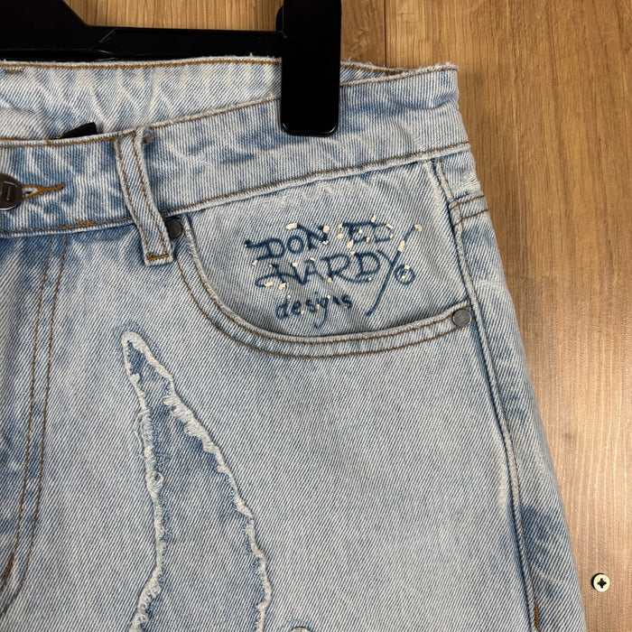 Ed Hardy x Urban Outfitters Flame Wide Leg Jeans W30 L30 Light Wash Denim