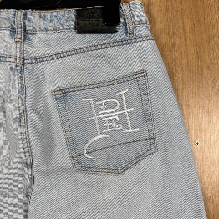 Ed Hardy x Urban Outfitters Flame Wide Leg Jeans W30 L30 Light Wash Denim