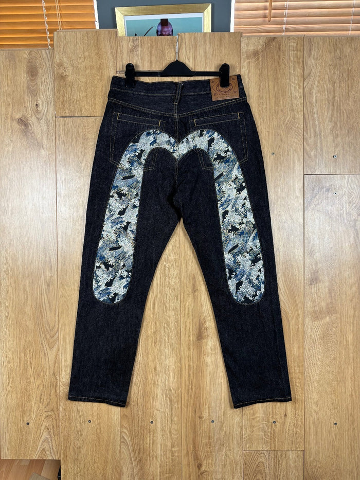 Evisu Lot 2000 Wave Daicock Selvedge Jeans W33 L34 Japanese Denim Dark Indigo
