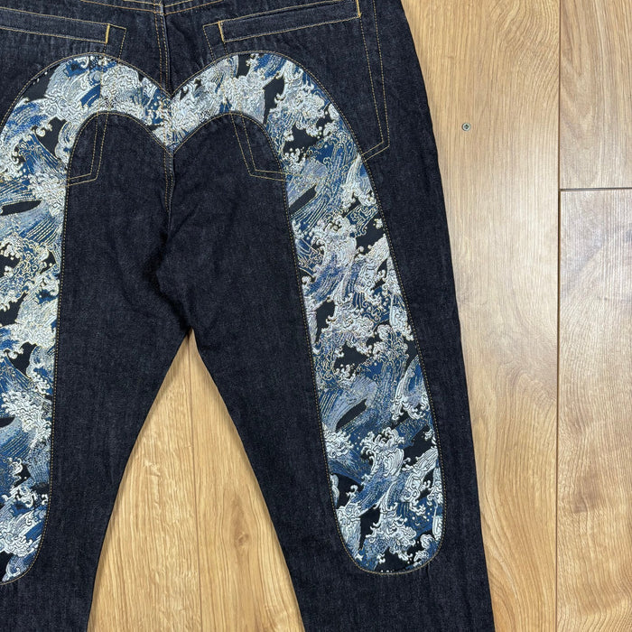 Evisu Lot 2000 Wave Daicock Selvedge Jeans W33 L34 Japanese Denim Dark Indigo