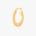 This is an image of a 14K gold plated hoop that has a fluted, shell-like finish.