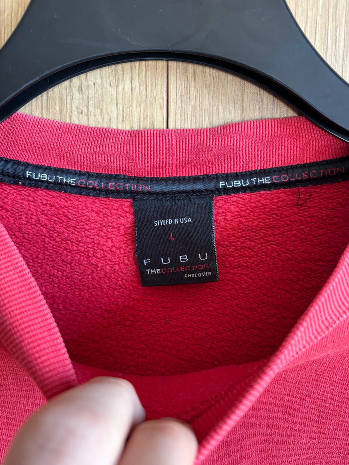 FUBU The Collection Red Spell Out Sweatshirt Crew Neck Y2K Streetwear Size L