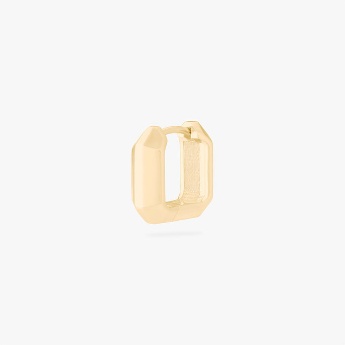 This is an image of a gold toned huggie that is square shaped. color:null|gold