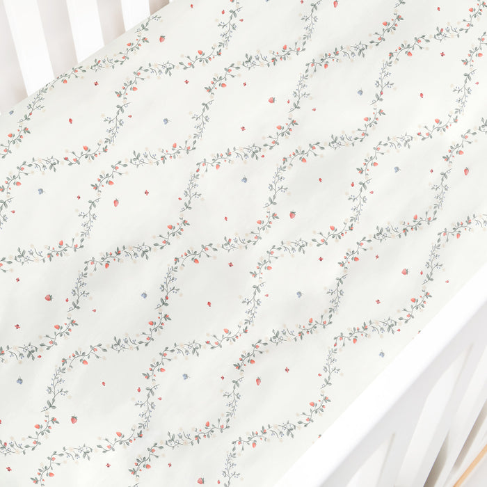 Gooslings Botanical Berries Crib Sheet - Ivory