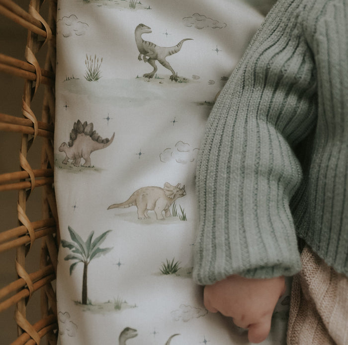 Gooslings Dino Dreams Crib Sheet - Sage