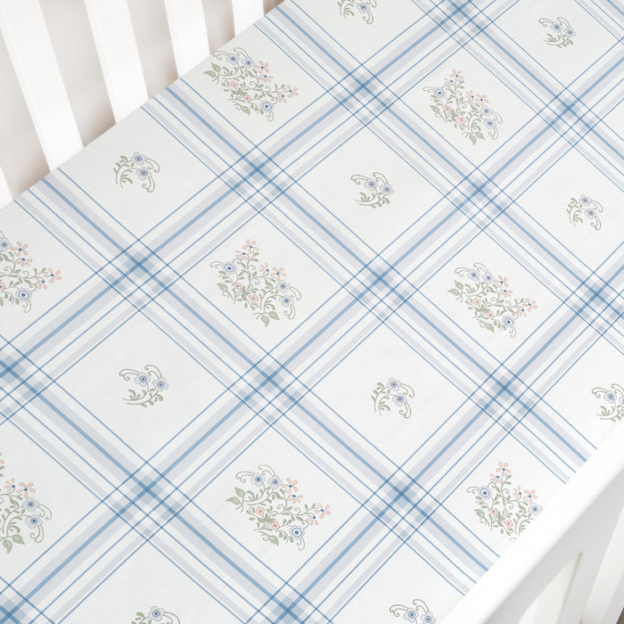Gooslings Fleur + Stripe Crib Sheet - Plaid