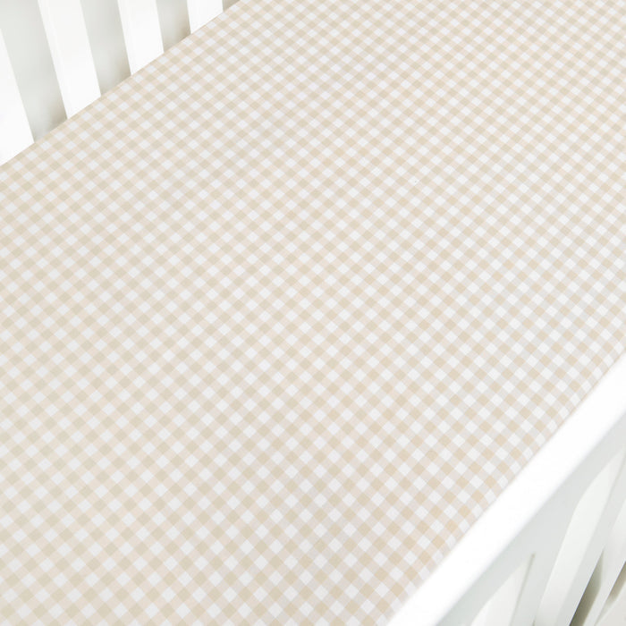 Gooslings Picnic Gingham Crib Sheet - Beige