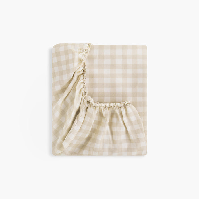 Gooslings Picnic Gingham Crib Sheet - Beige