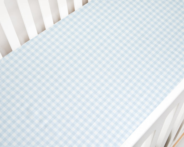 Gooslings Picnic Gingham Crib Sheet - Blue