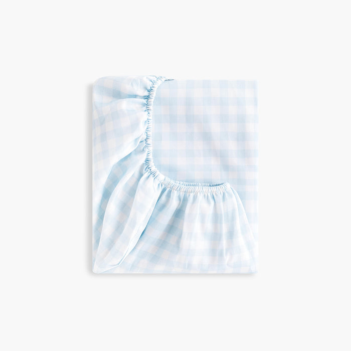 Gooslings Picnic Gingham Crib Sheet - Blue