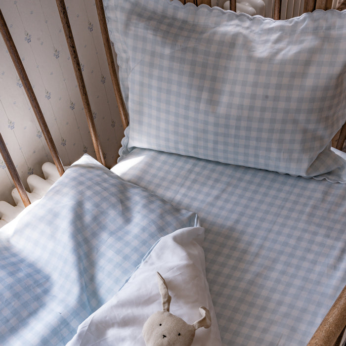 Gooslings Picnic Gingham Crib Sheet - Blue