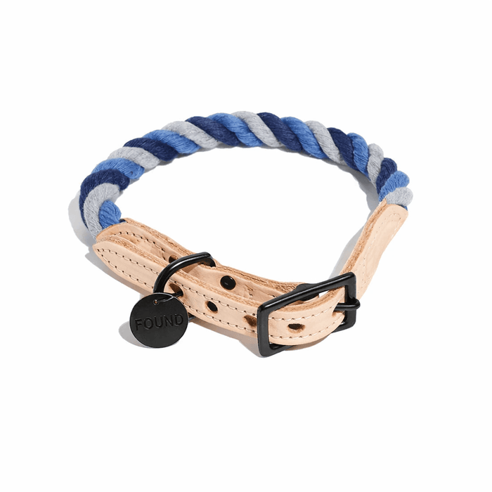 Gray, Blue, Navy Up-Cycled Rope Cat & Dog Collar – Matte Black HardwareDog CollarsFound My AnimalXS