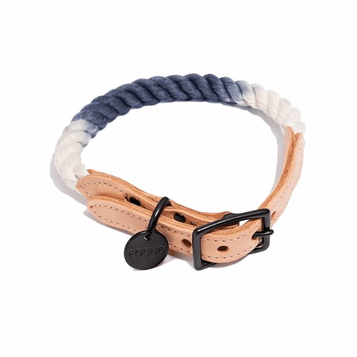 Gray Ombre Cotton Rope Cat & Dog Collar – Matte Black HardwareDog CollarsFound My AnimalXS