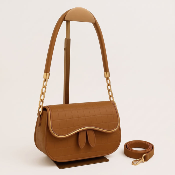 Honey Brown Leather Shoulder Bag for Girls