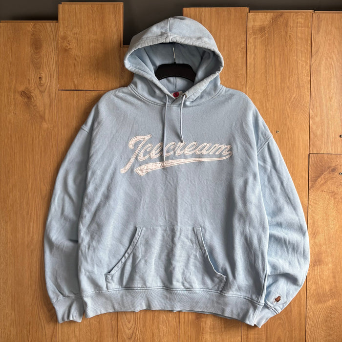 Icecream Embroidered Script Logo Hoodie Baby Blue Pullover Size XL