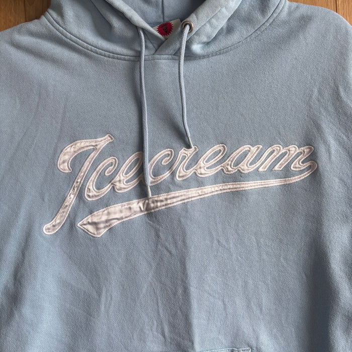 Icecream Embroidered Script Logo Hoodie Baby Blue Pullover Size XL
