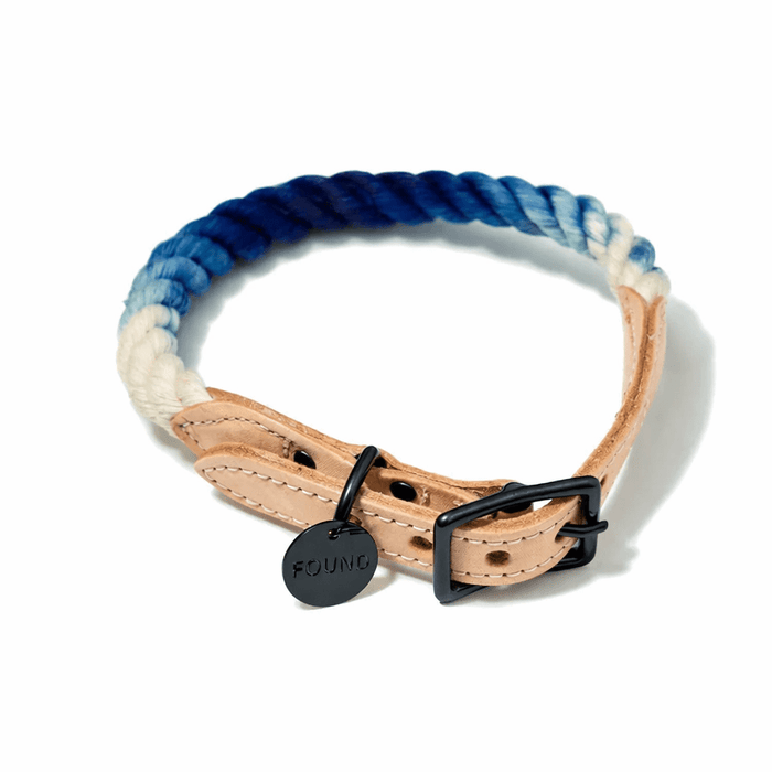 Indigo Ombre Cotton Rope Cat & Dog Collar – Matte Black HardwareDog CollarsFound My AnimalXS