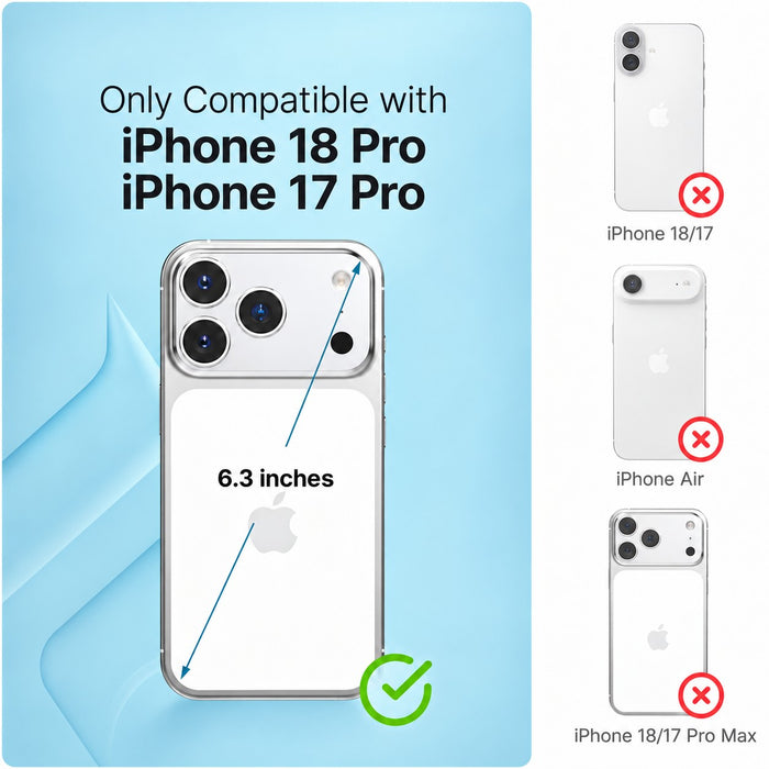 Catalyst tempered glass screen protector for iPhone 18/17 Pro, compatibility chart for the 6.3-inch model only