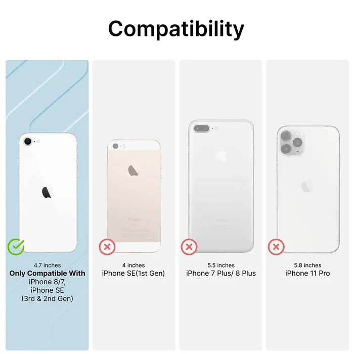 The Catalyst Case US Impact Protection Case is compatible only with iPhone SE (Gen 3/2), 8, and 7; it does not fit iPhone SE (1st Gen), 7 Plus/8 Plus, or 11 Pro.