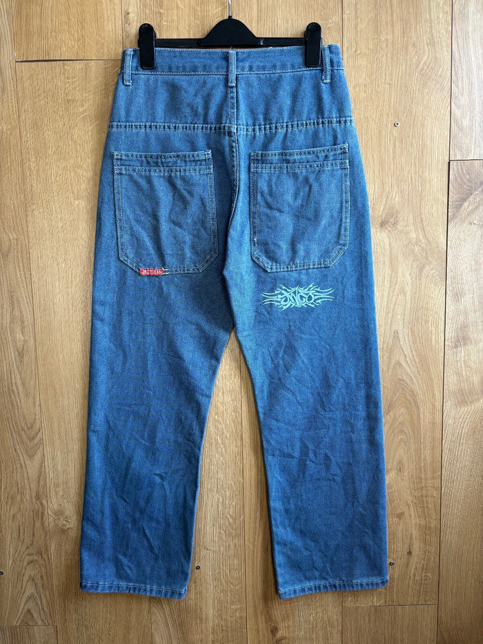 JNCO Jeans Baggy Tiger Graphic Denim Y2K Skater Blue Jeans Medium