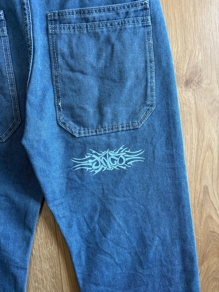 JNCO Jeans Baggy Tiger Graphic Denim Y2K Skater Blue Jeans Medium
