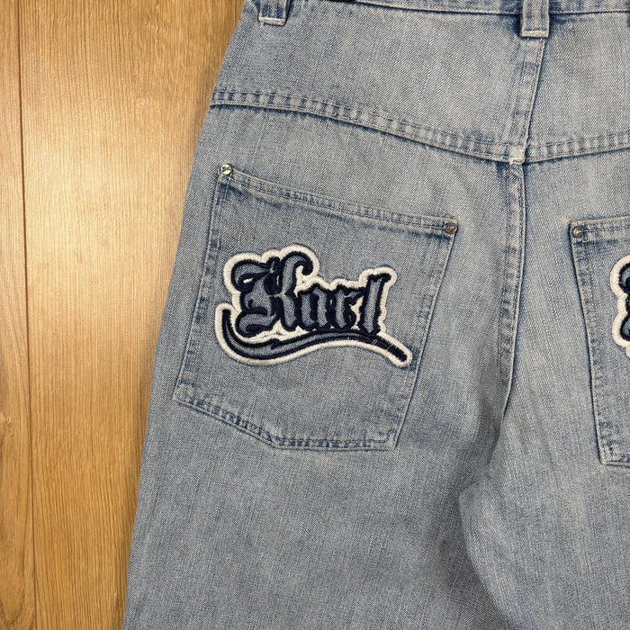 Karl Kani Light Wash Embroidered Baggy Denim Shorts Blue Y2K Skater Size M W30