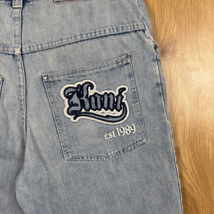 Karl Kani Light Wash Embroidered Baggy Denim Shorts Blue Y2K Skater Size M W30