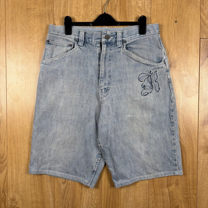 Karl Kani Light Wash Embroidered Baggy Denim Shorts Blue Y2K Skater Size M W30