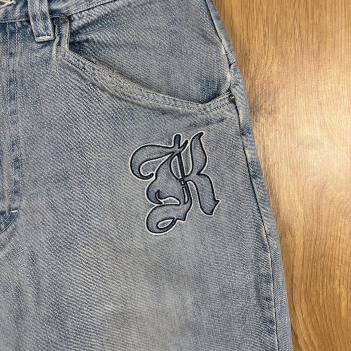 Karl Kani Light Wash Embroidered Baggy Denim Shorts Blue Y2K Skater Size M W30
