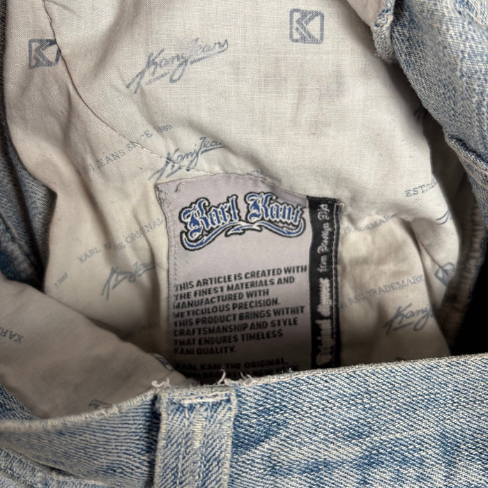 Karl Kani Light Wash Embroidered Baggy Denim Shorts Blue Y2K Skater Size M W30