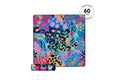 Colorful recycled picnic blanket with bold abstract patterns featuring leopard spots, dots, and wavy shapes in bright pink