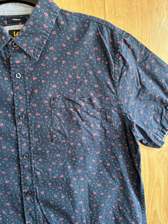 Lee Premium Select Floral Print Short Sleeve Shirt Men's Large Navy Stretch