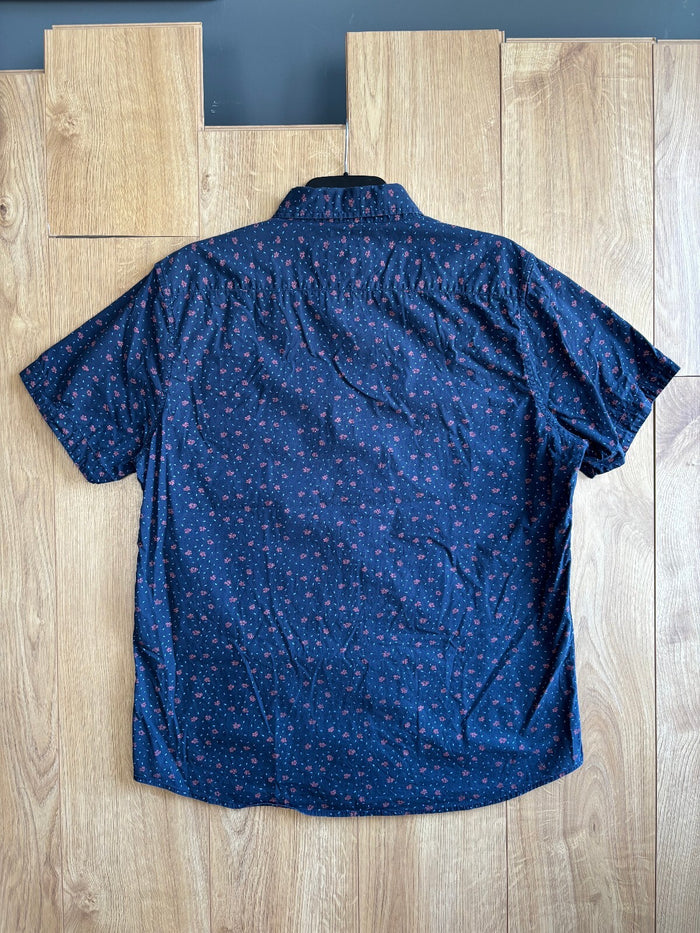 Lee Premium Select Floral Print Short Sleeve Shirt Men's Large Navy Stretch