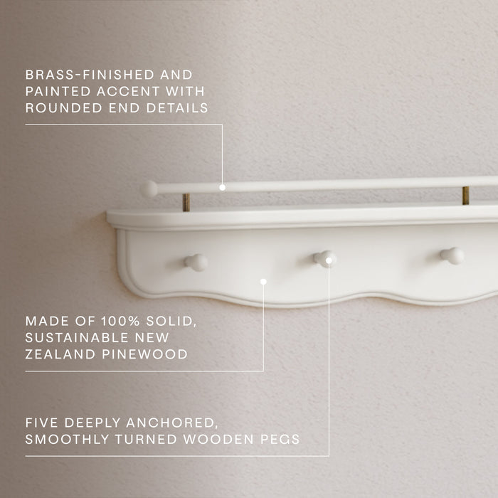 M7125RW,Namesake Kids,Liberty 31 Wall Shelf with Hooks in Warm White