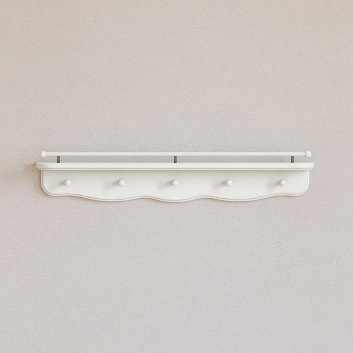 M7125RW,Namesake Kids,Liberty 31 Wall Shelf with Hooks in Warm White