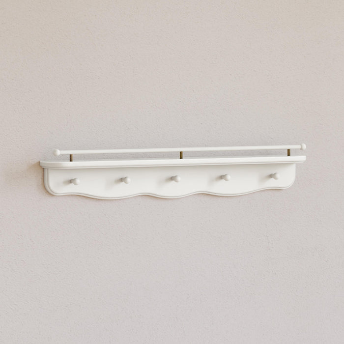 M7125RW,Namesake Kids,Liberty 31 Wall Shelf with Hooks in Warm White