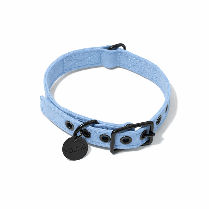 Light Blue Waxed Cotton Canvas Cat & Dog Collar – Matte Black HardwareDog CollarsFound My AnimalXS