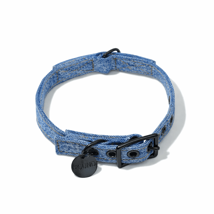 Light Denim Cotton Canvas Cat & Dog Collar – Matte Black HardwareDog CollarsFound My AnimalXS