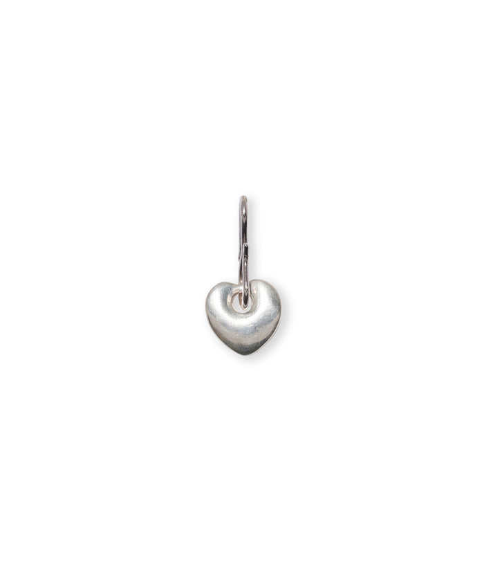 Love Charm in Silver. Small silver puffy heart charm with s-hook attached.