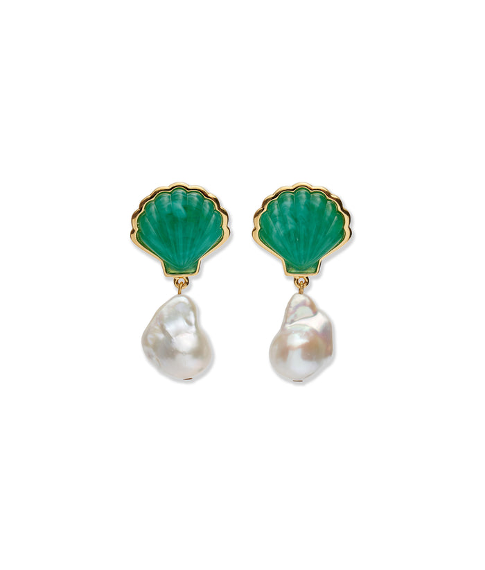 Marina Drop Earrings. Pair with green carved shell tops and pearl drops.