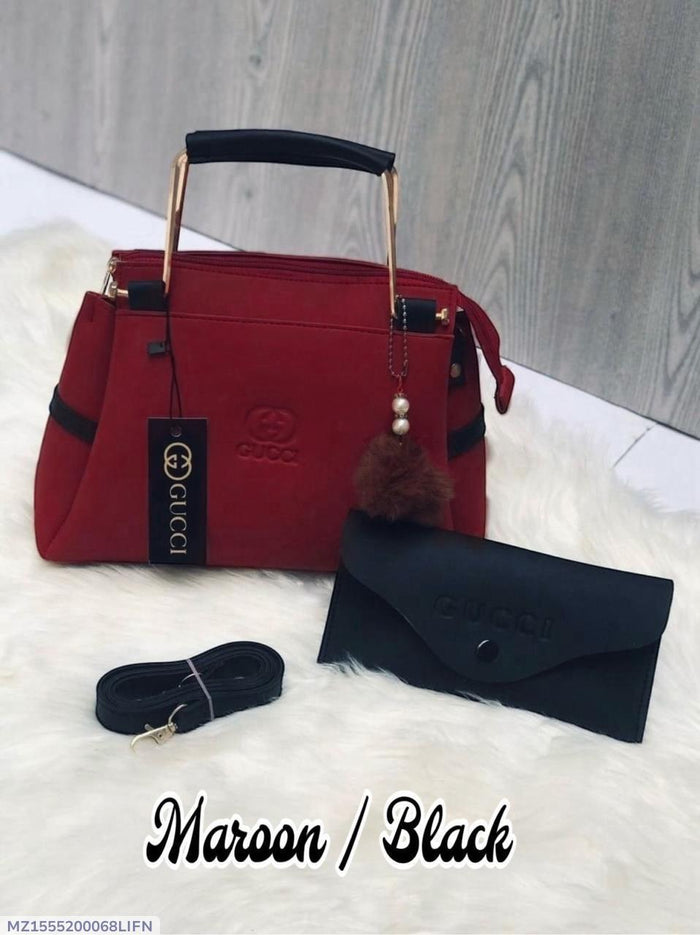 Maroon Rexine Handbag Set 2 Pieces 10x3x8"